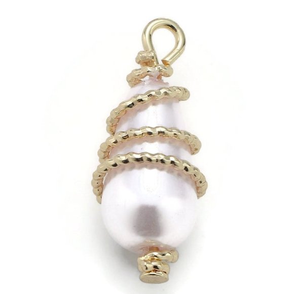 Pearl wrapped in gold filled wire charm - Picture 1 of 4